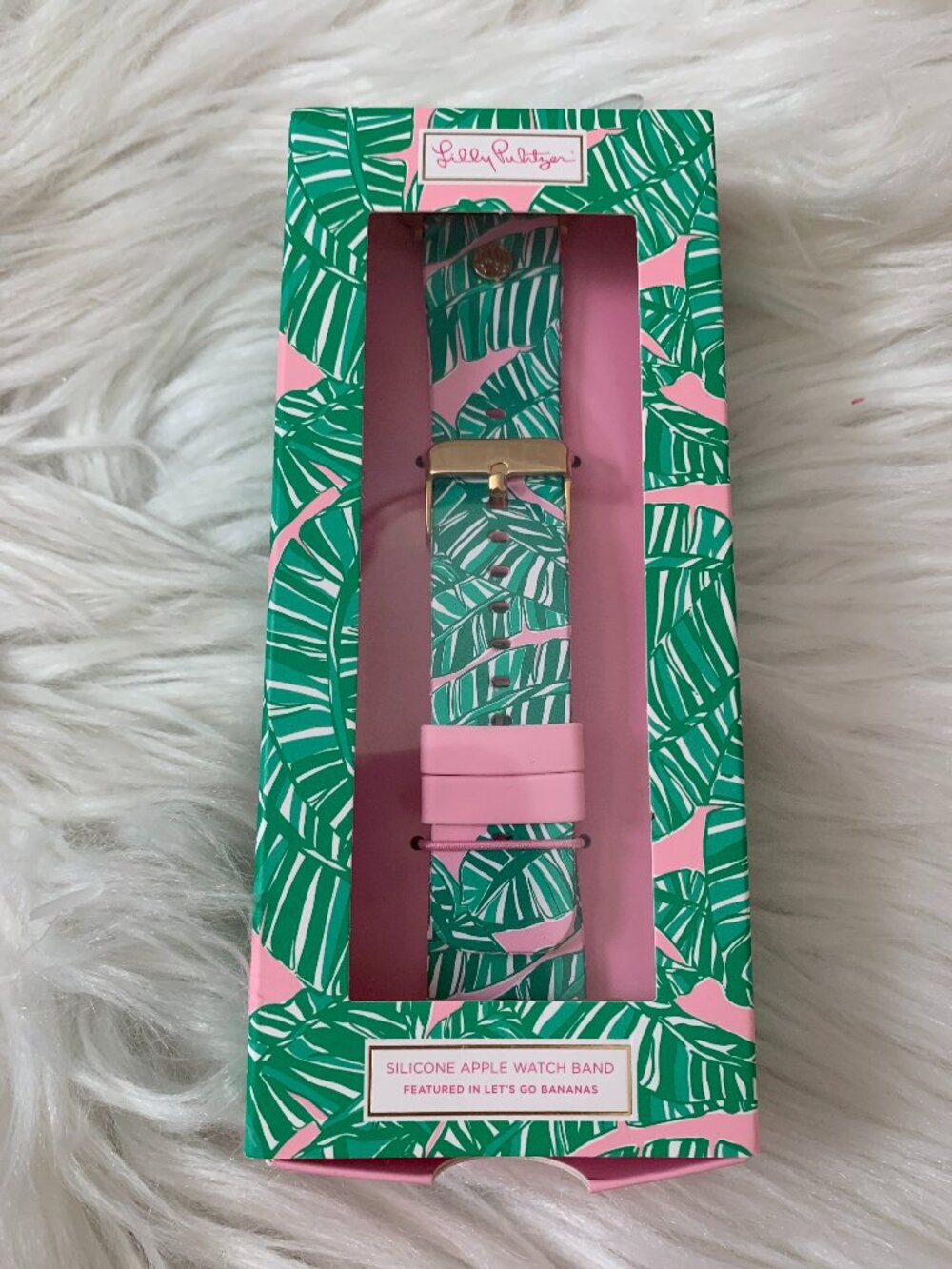 LILLY PULITZER Let's Go Bananas Silicone Apple Watch Band in Green/Pink